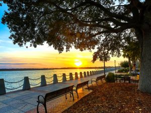 Beaufort Town on the water at sunset